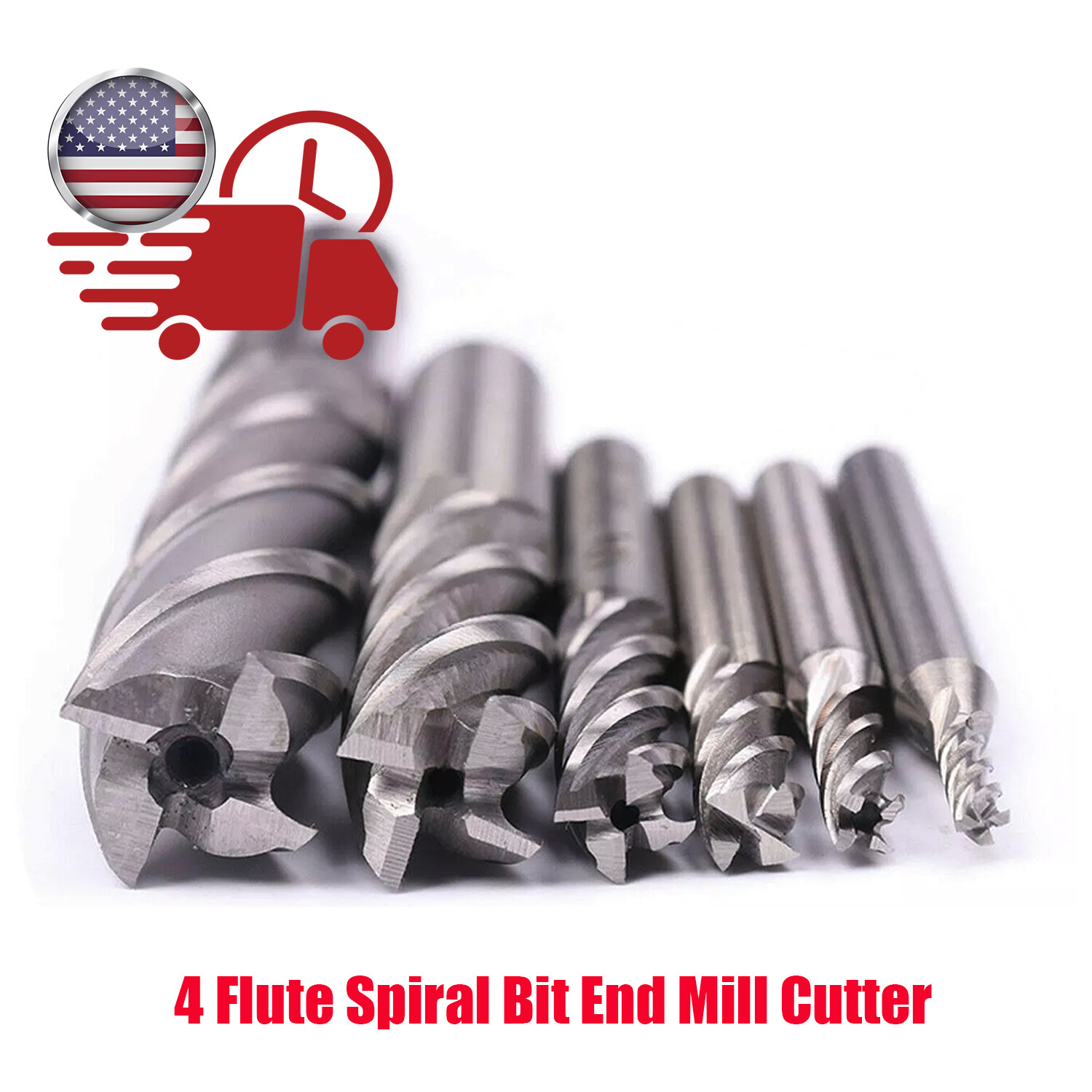 6pc HSS CNC 4 Flute Spiral Bit End Mill Cutter 1/8 3/16 1/4 5/16 5/8 1/2″ in US