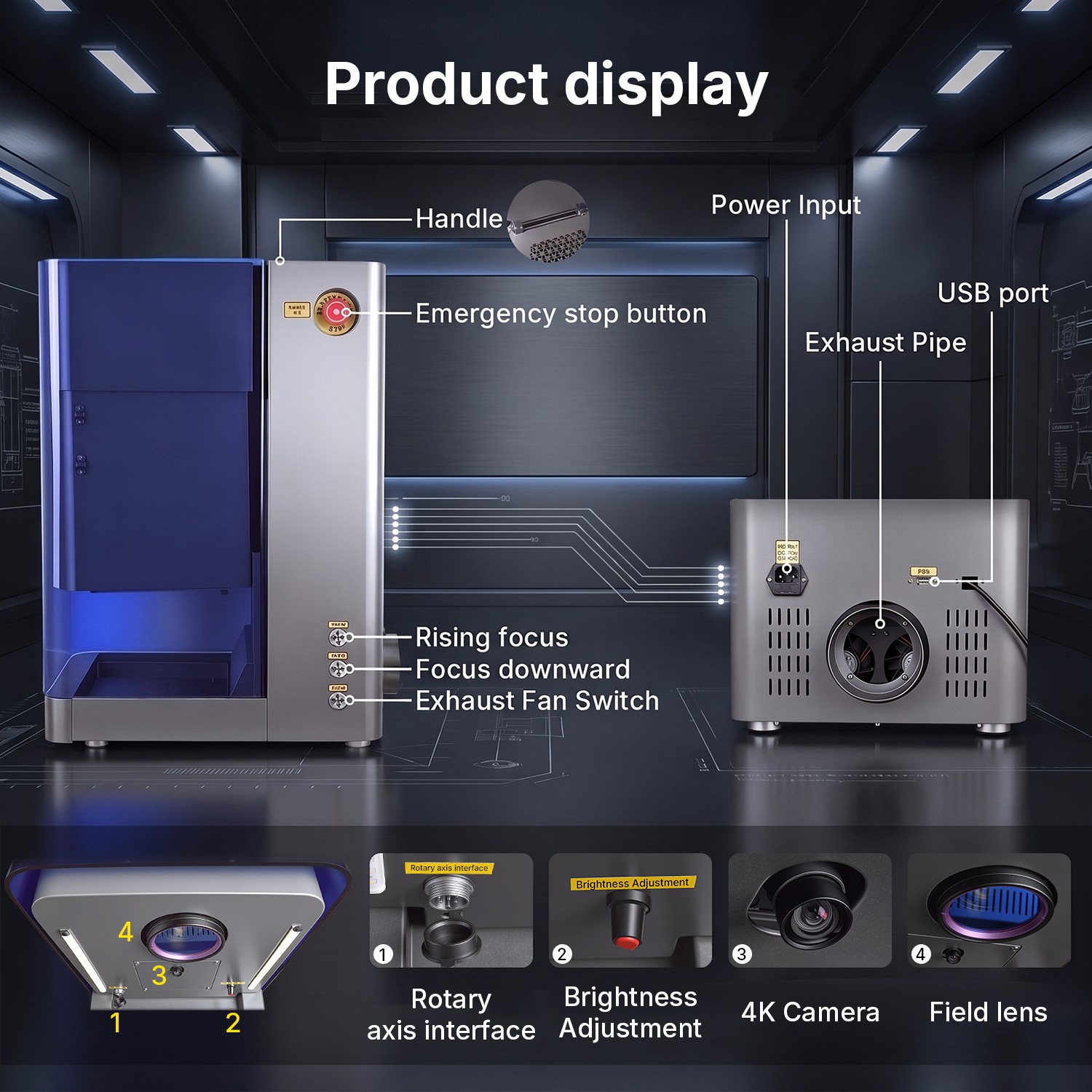 JPT MOPA 60W Fiber Laser Marking Machine Class 1 Metal Engraving with Ruida