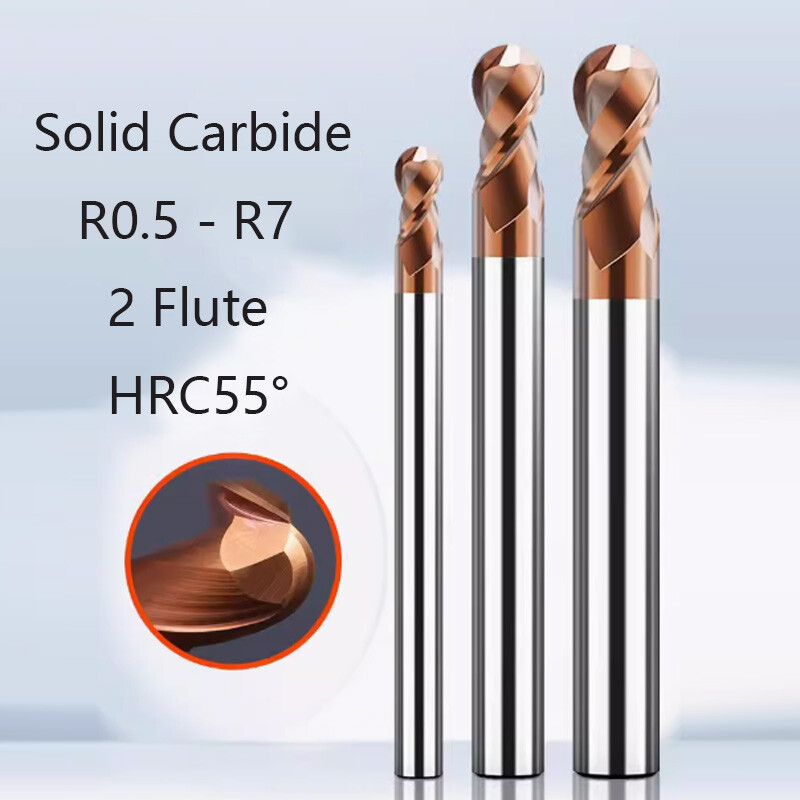 Solid Carbide Ball Nose End Mill R0.5 – R7 2 Flute HRC=55° Milling Cutter TICN
