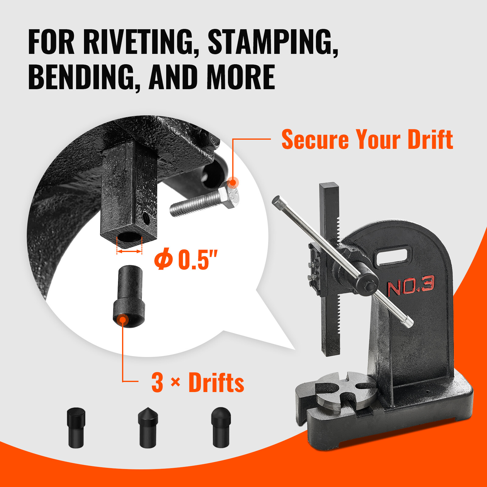 VEVOR Arbor Press 3 Ton Lever Bench Mountable Bearings Cast Iron Manual Desktop