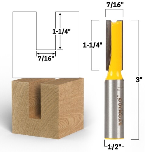 7/16″ Diameter X 1-1/4″ Height Straight Router Bit – 1/2″ Shank – Yonico 14011