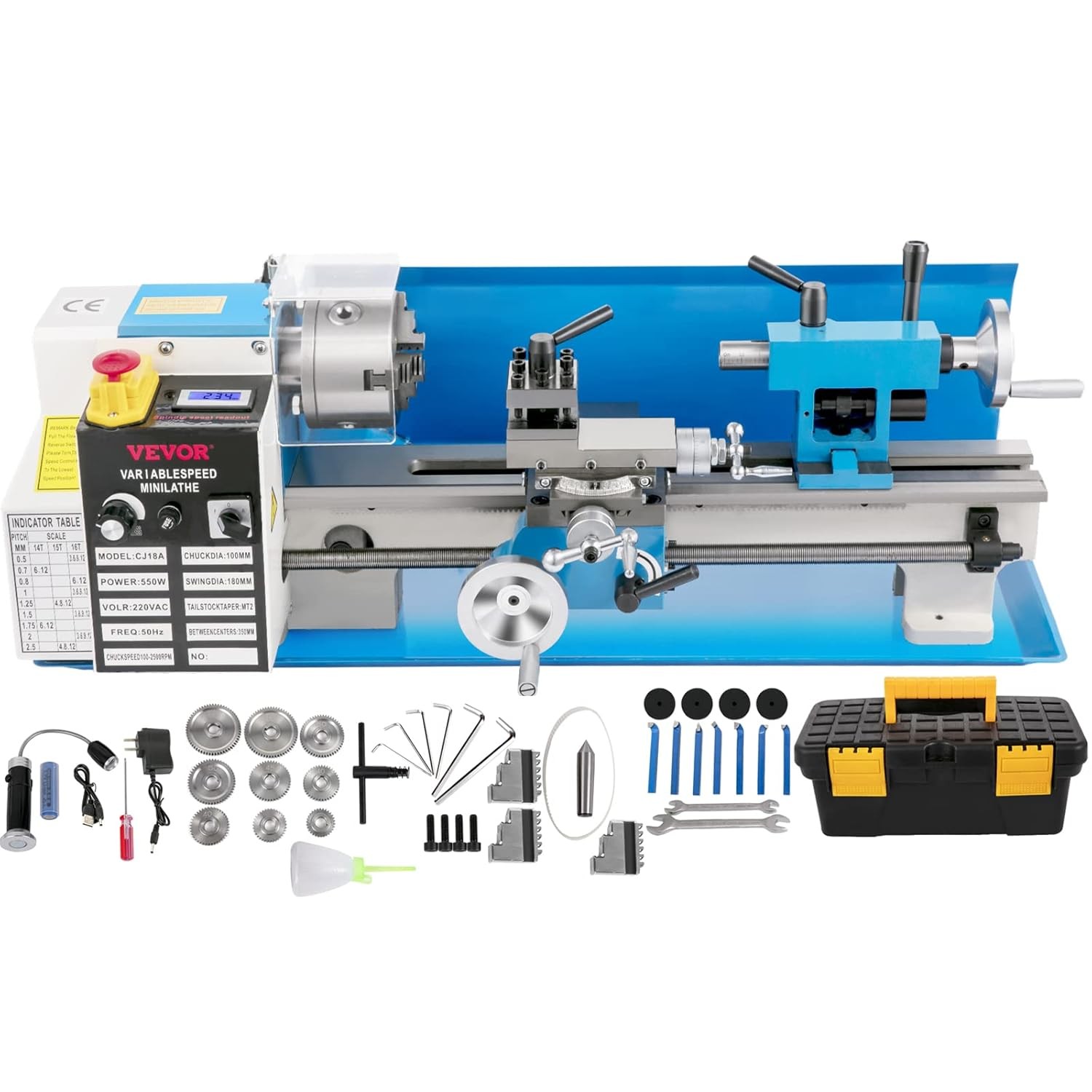 7×14 Metal Lathe Machine Digital Display Variable Speed 550W 2250RP Upgraded