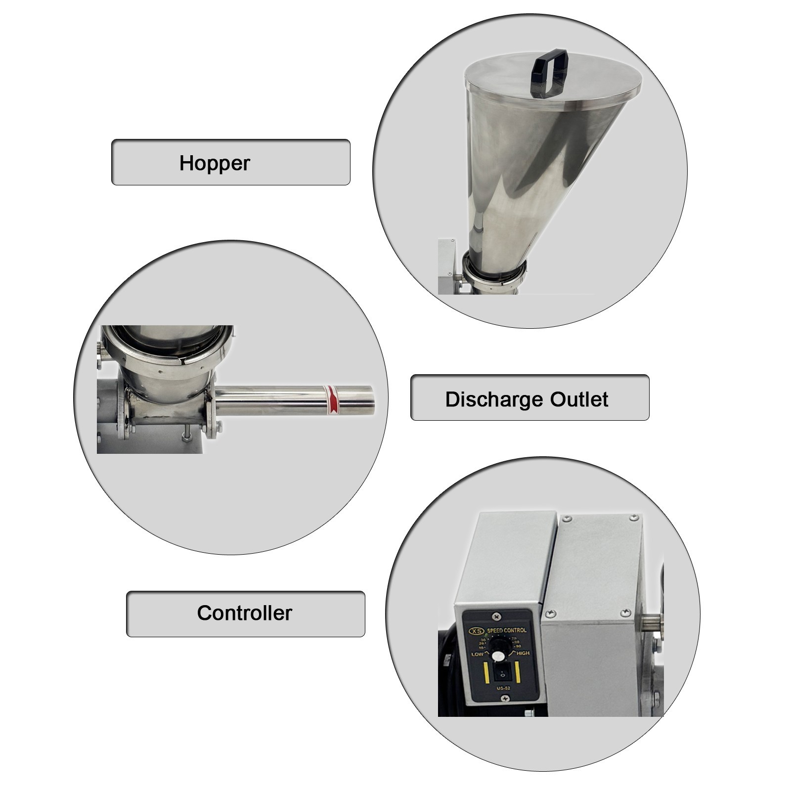 220V 1PH 0.12KW 1.3-6.6LB/H Single Screw Feeder Stainless Steel