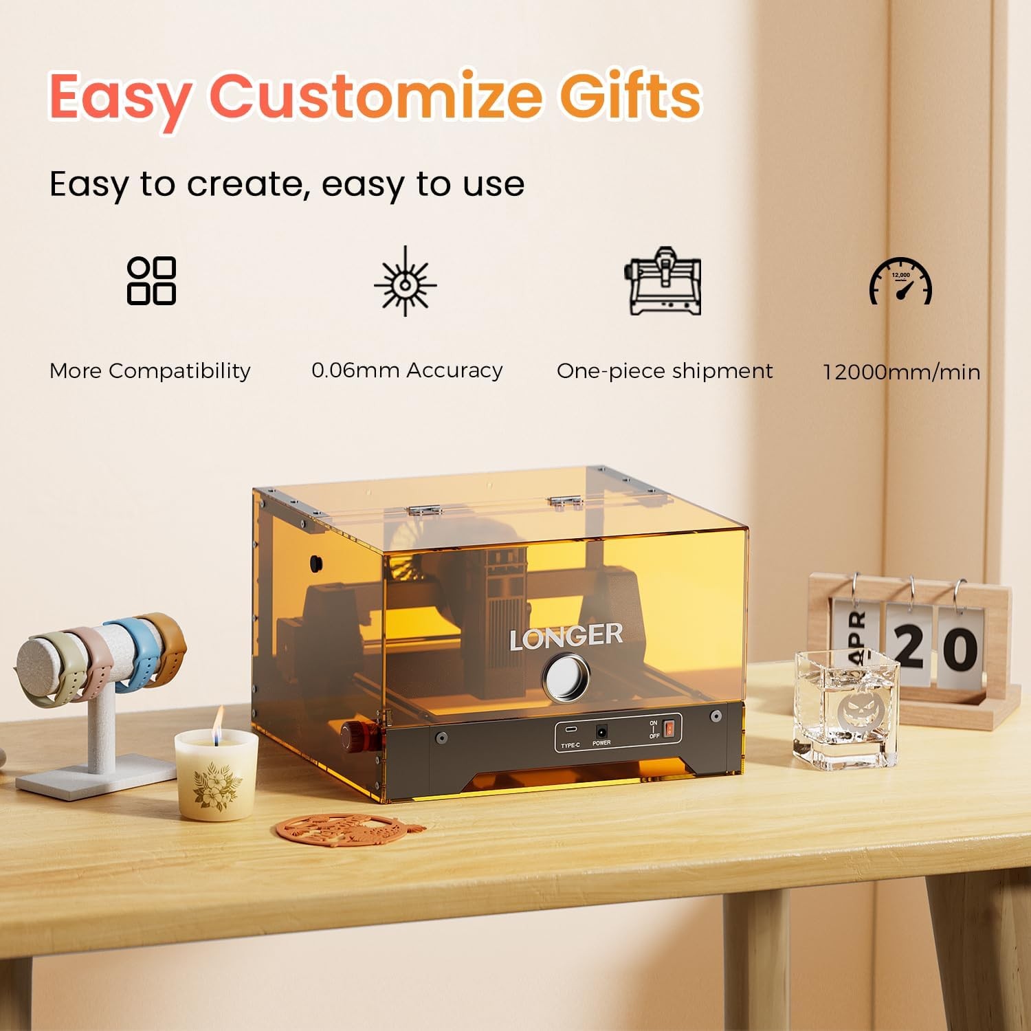Longer Ray5 miniS 2.5W Laser Engraver 12000mm/min 140x130mm/5.5″×5.1″ Work Area