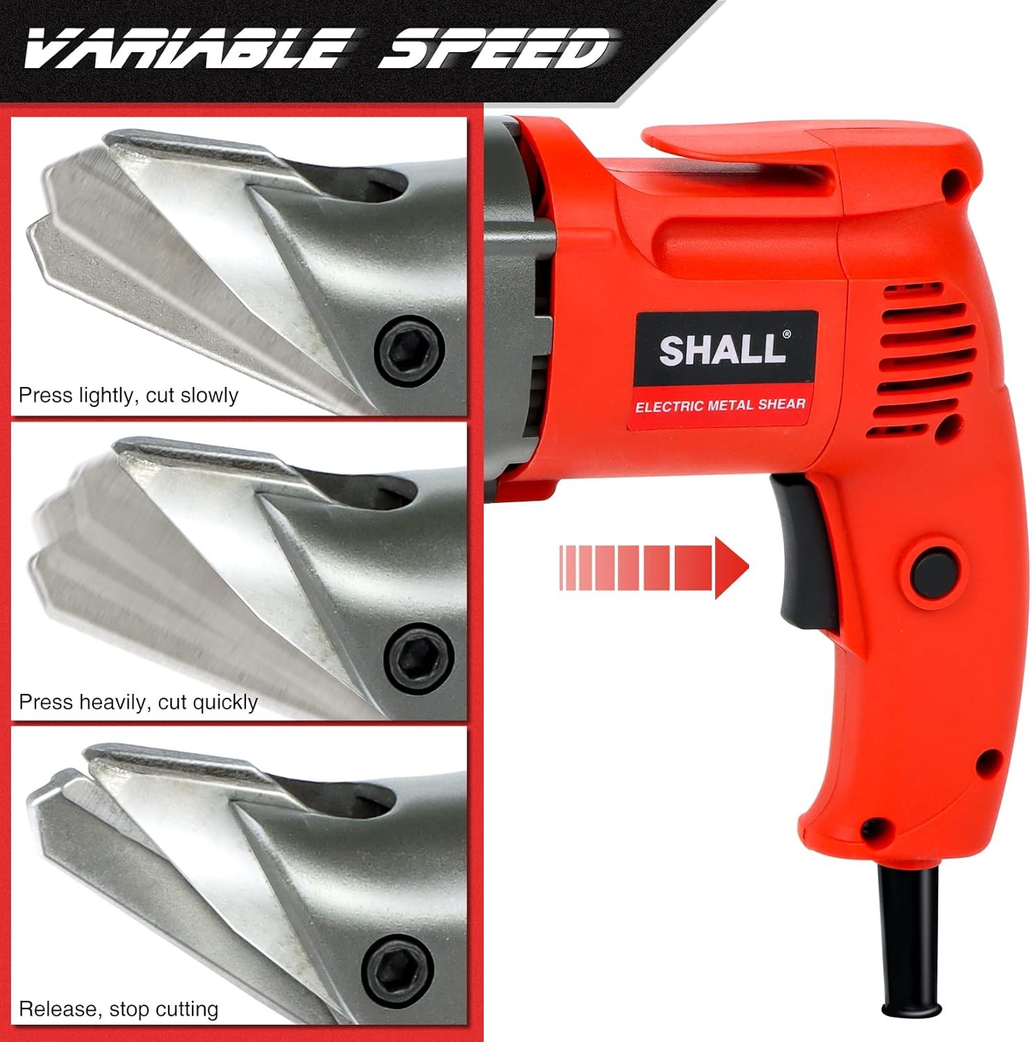 Electric Metal Cutting Shear, 4.0-Amp Corded Sheet Metal Cutter, Variable Speed