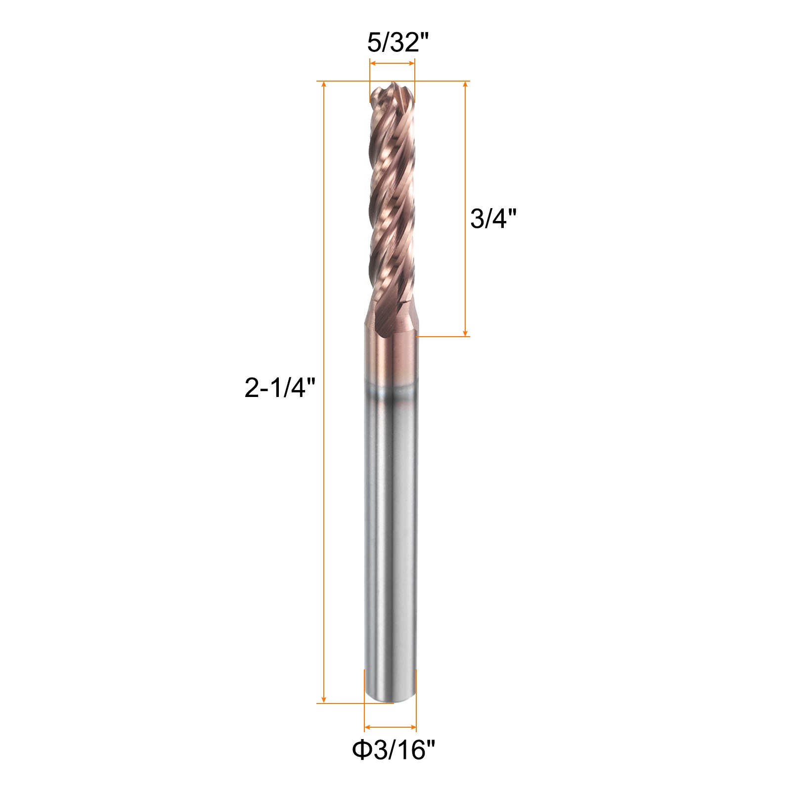 4 Flute Ball Nose End Mill 3/4″ Cutting Length Uncoated for Engraving