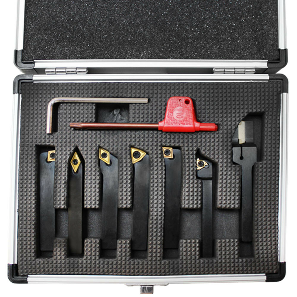 7 Pc 1/4” Indexable Turning Tool Set with Carbide Inserts Lathe Tool Holer