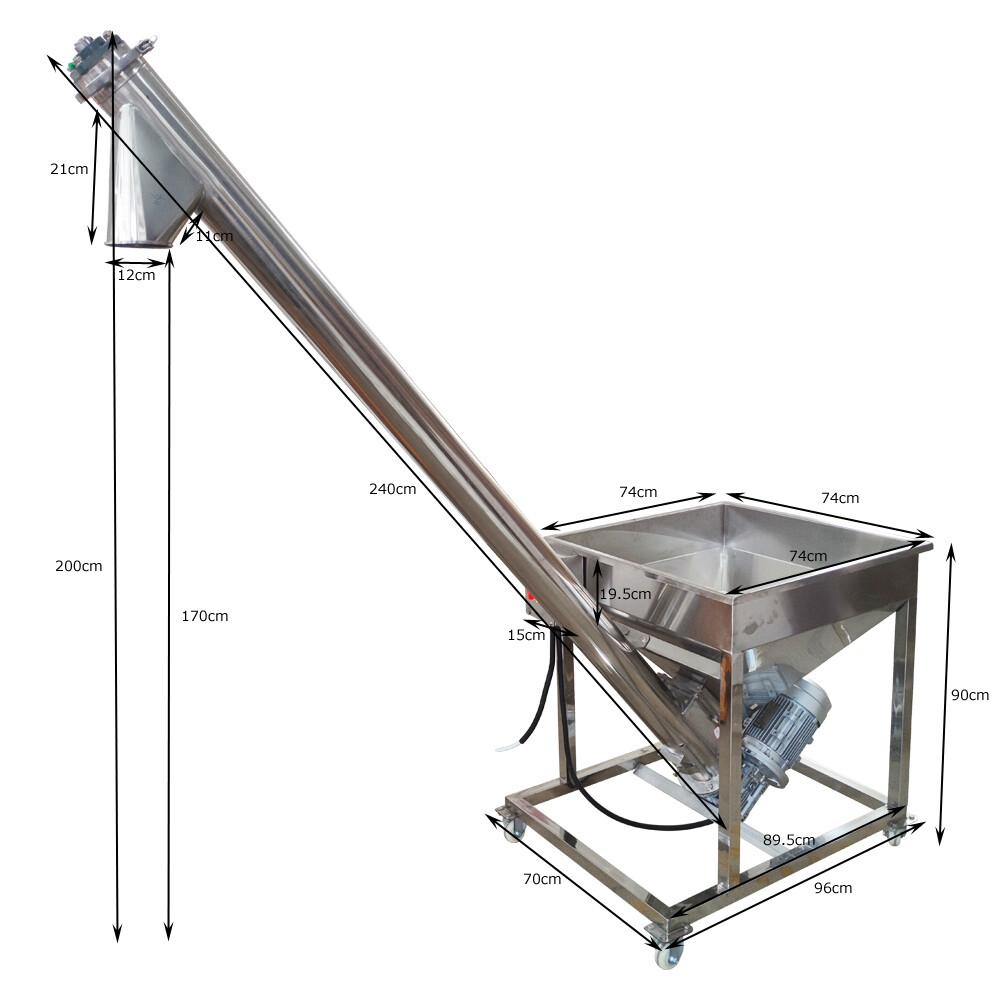 Electric Screw Conveyor Feeder Auger Hopper 1.7m Height 220V 1.1KW Single-phase