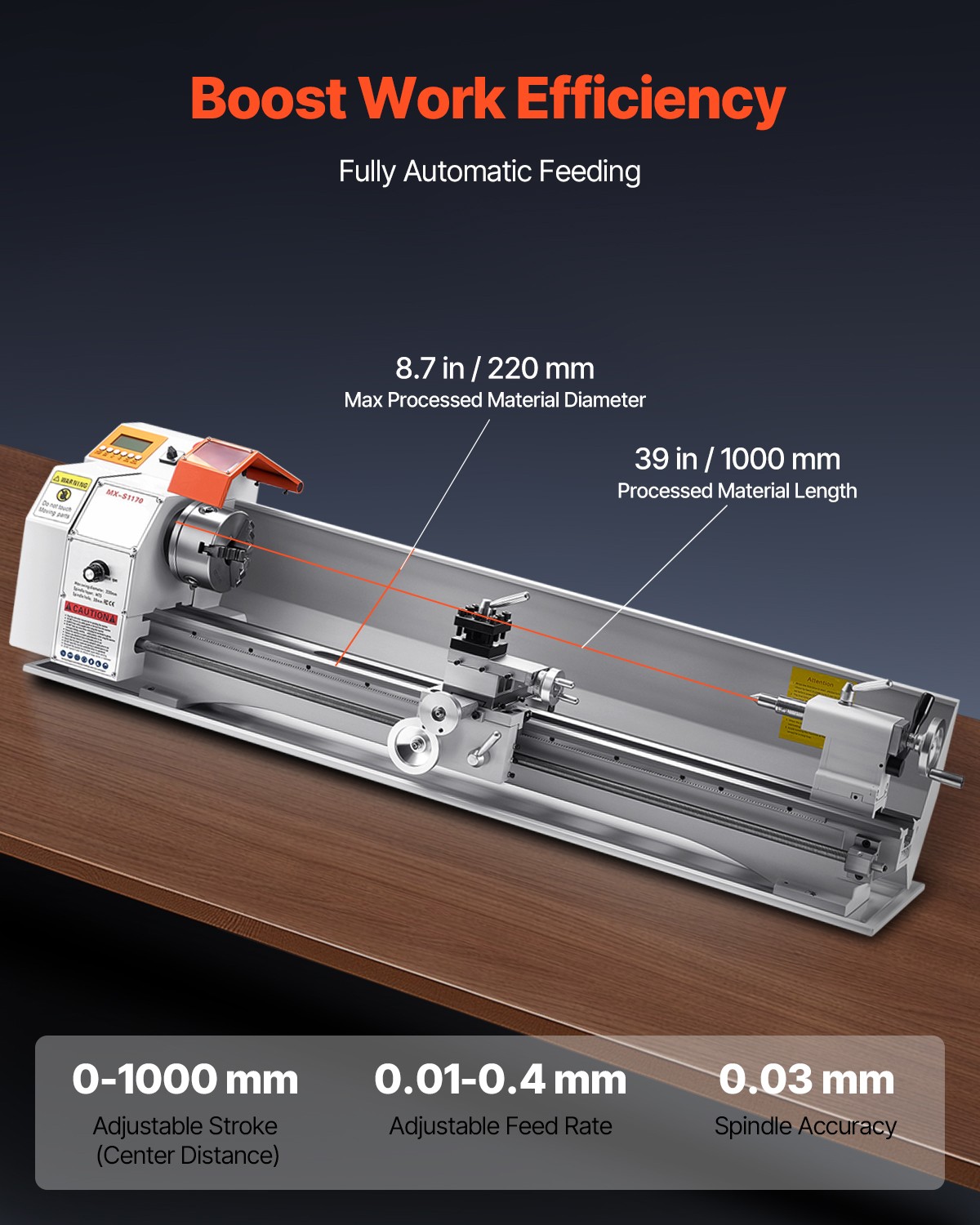 VEVOR Metal Lathe Machine 8.7 x 39in Precision Bench Power Metal Lathe Automatic