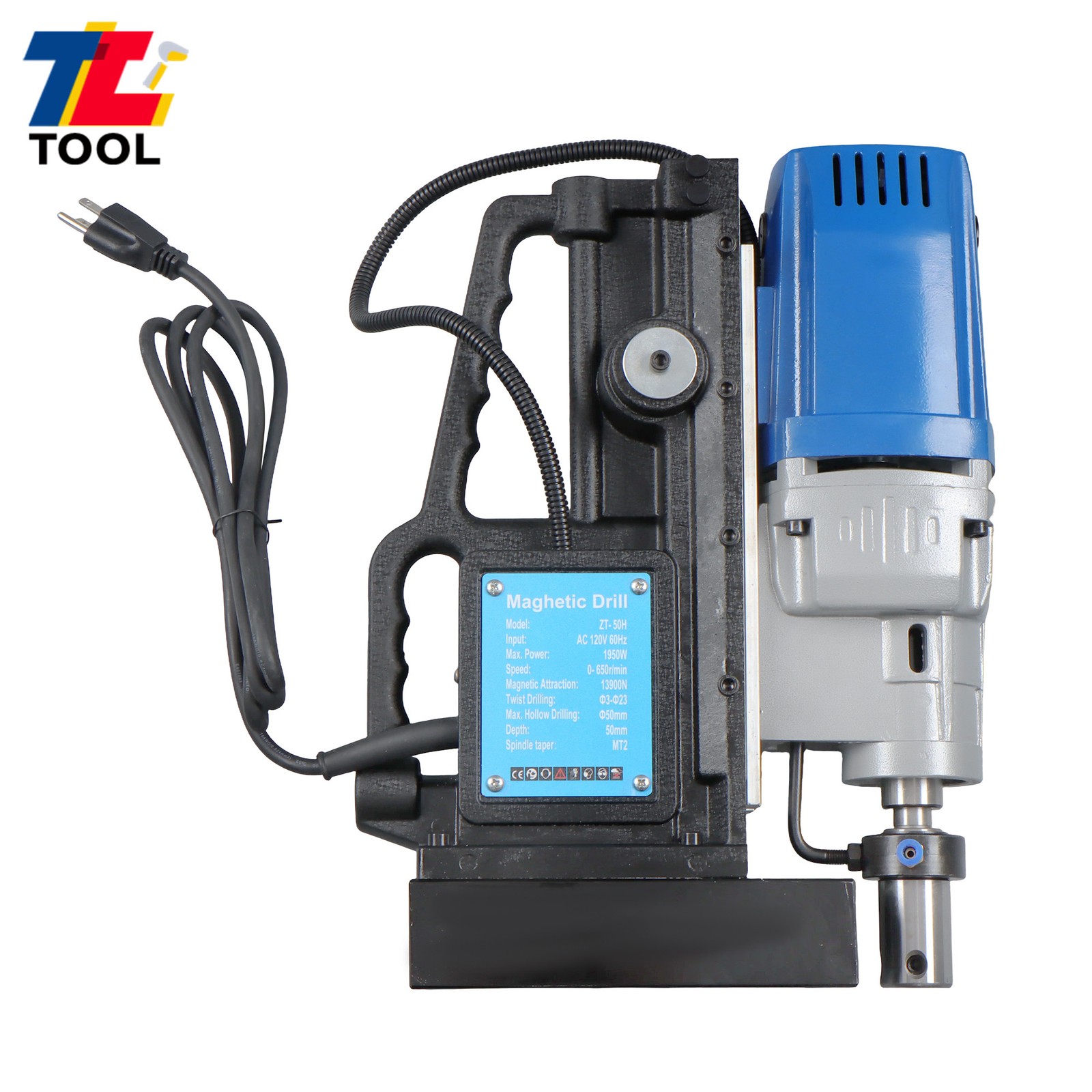 MD50 Magnetic Drill with 11 Drill Bit Stepless Speed Bi-Directional 1950W 13900N
