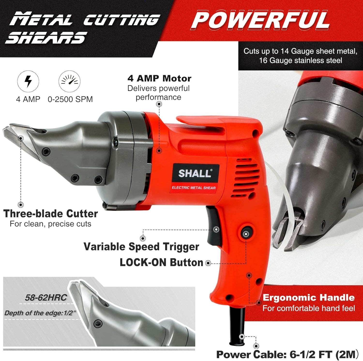 Electric Metal Cutting Shear, 4.0-Amp Corded Sheet Metal Cutter, Variab…