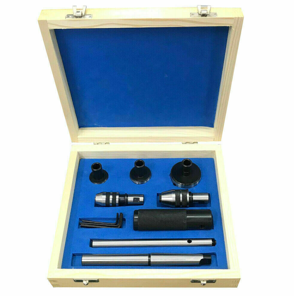Lathe Tailstock Tap & Die Holder Kit MT3 Shank Threading Tapping Set Wooden Box