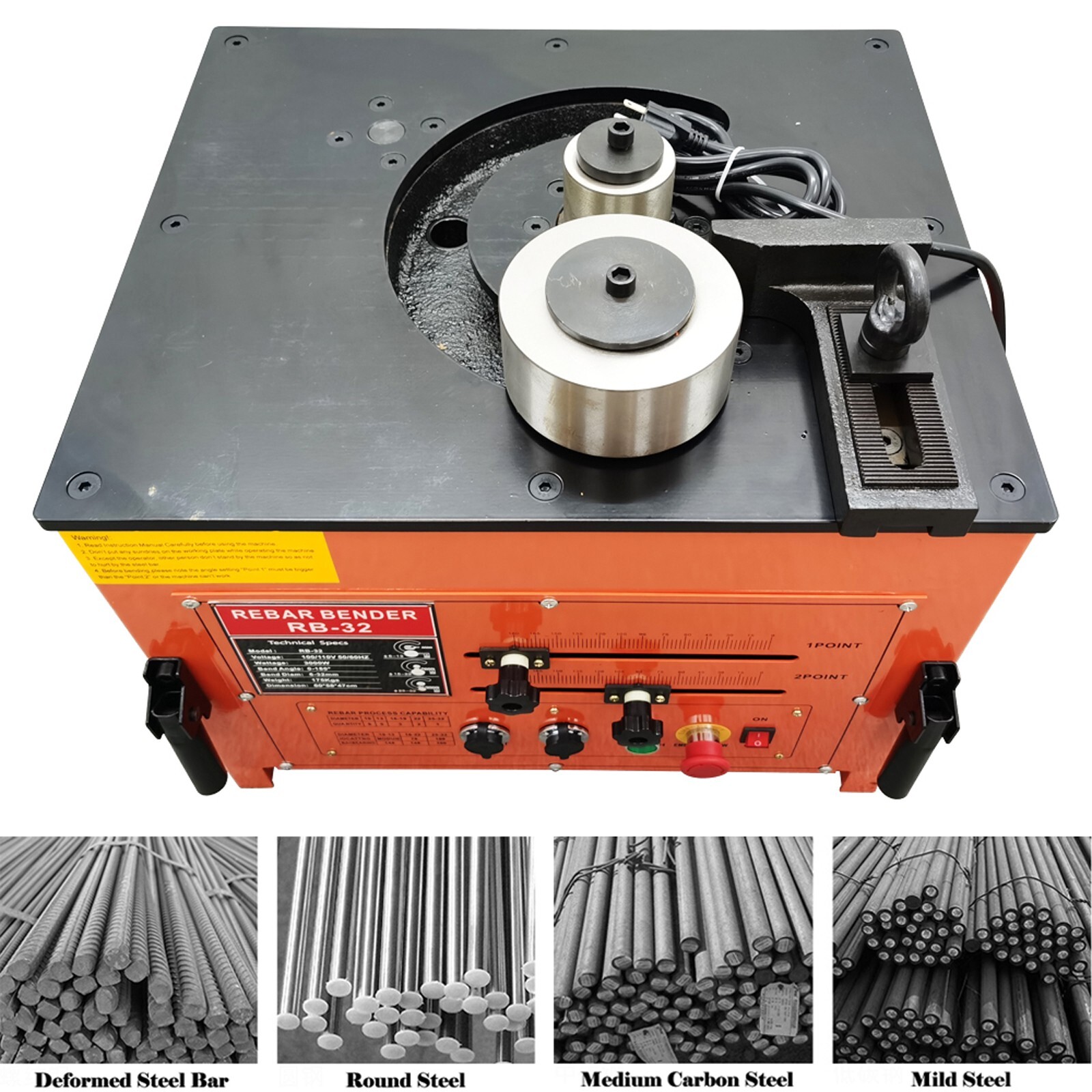 110V RB-32 1-1/4″ Electric Rebar Bending Machine Steel Bar Bender Angle 0-180°