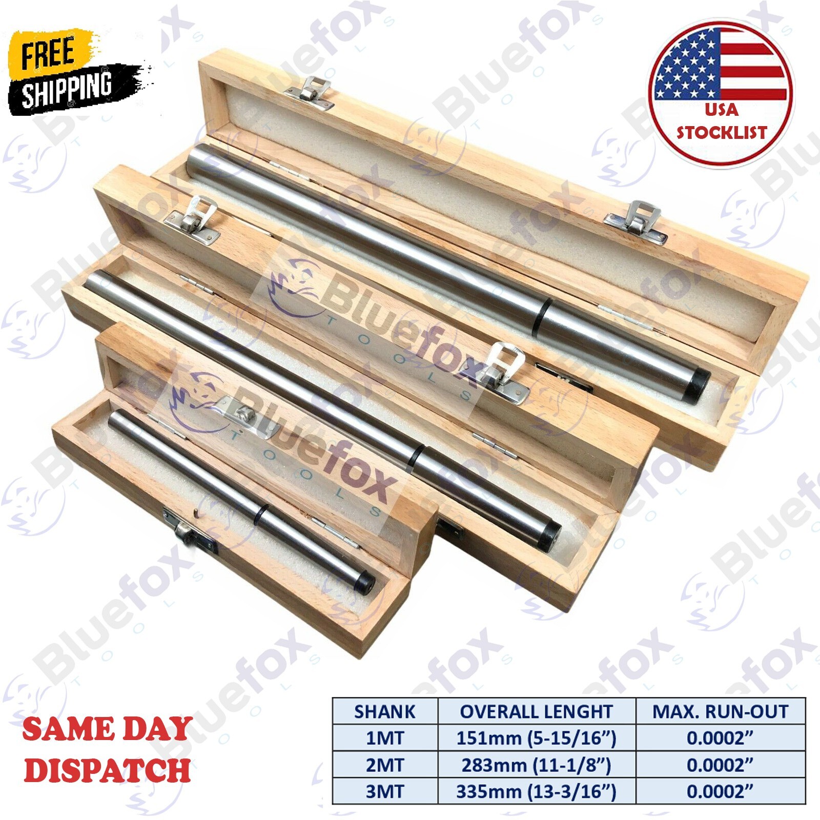Lathe Alignment Test Bar Set of 3 Pcs Shank Size 1MT, 2MT, 3MT Wooden Box