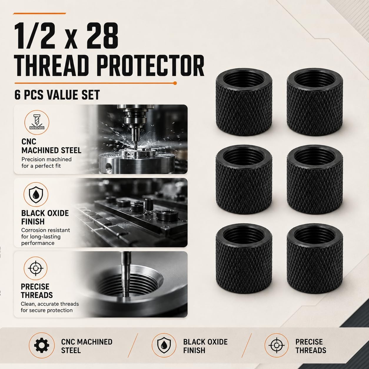 12 PCS Thread Protector Combo Fits 6x 5/8×24 & 6x 1/2×28 Durable Steel Guard