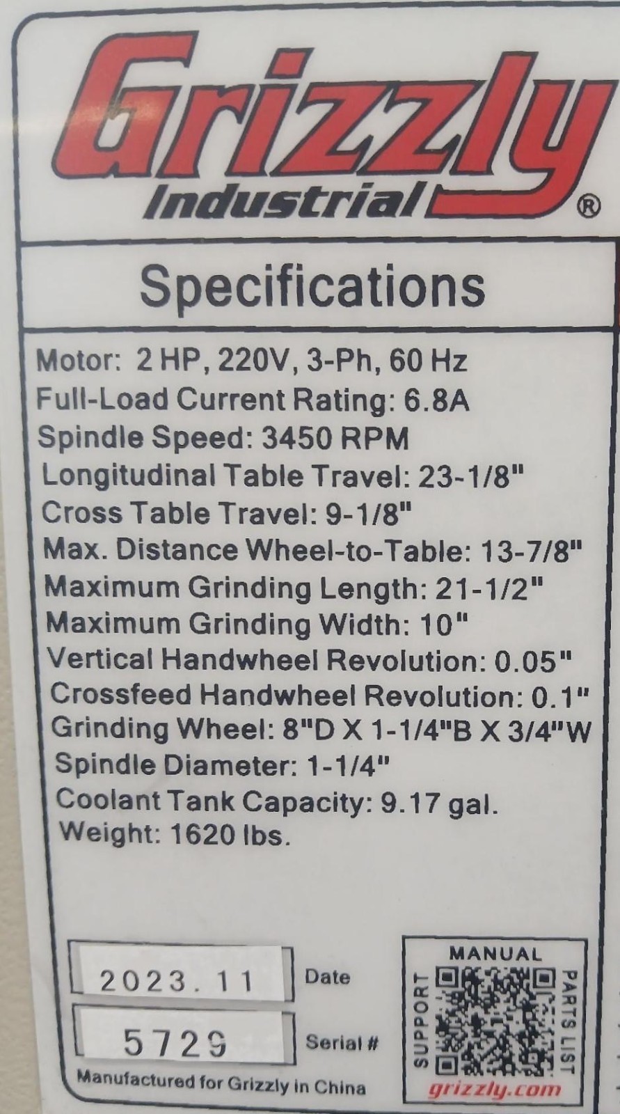 Grizzly 8″ x 20″ Surface Grinder