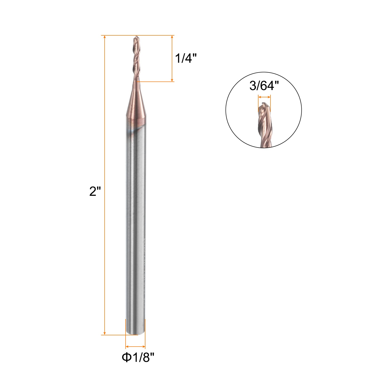 2 Flute Ball Nose End Mill 1/4″ Cutting Length Uncoated for Carving Engraving