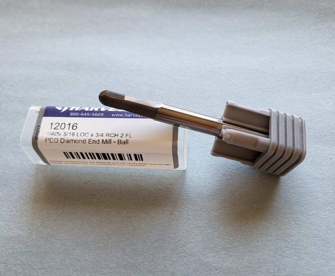 Harvey Tool #12016 PCD Diamond End Mill-Ball, 1/4 DIA x 5/16 LOC x 3/4 RCH 2FL