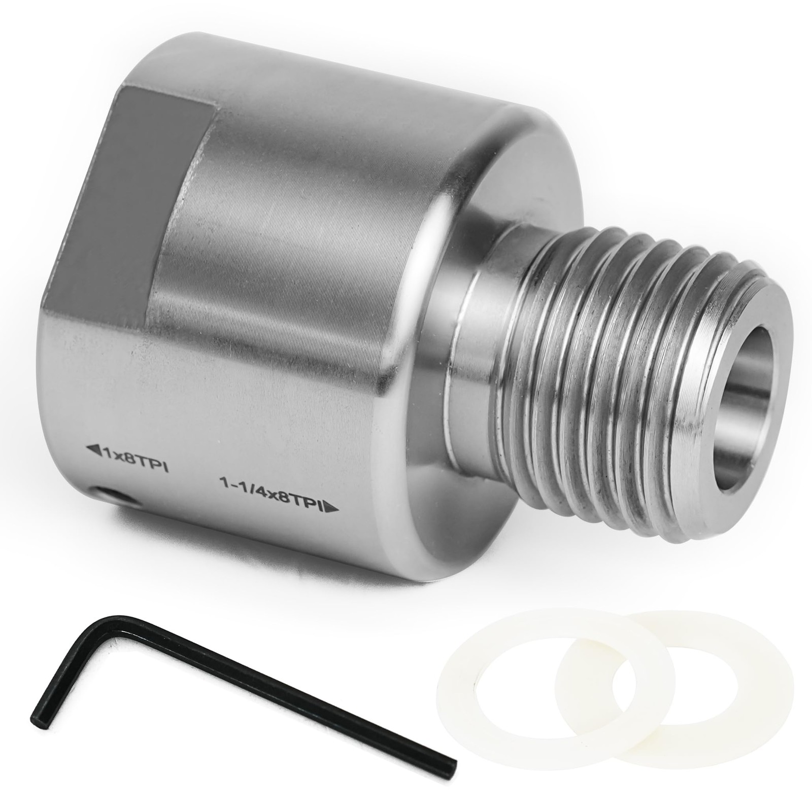 Lathe Spindle Adapter 1″ x 8TPI Female to 1-1/4″ x 8TPI Male Steel