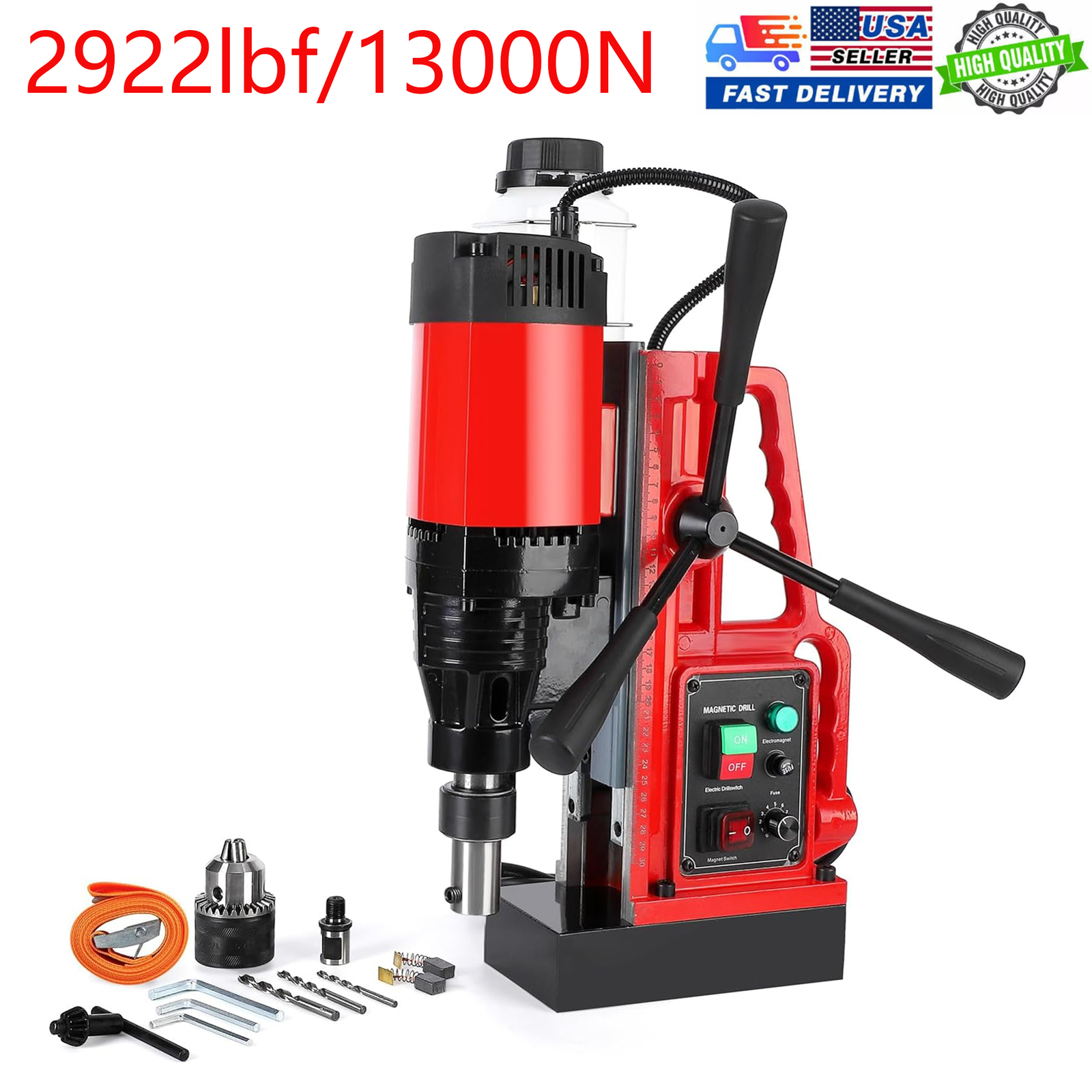 Magnetic Drill Press 1550W 2922lbf/13000N 500RPM 10-Speed W/ 3Pcs Drill Bits USA