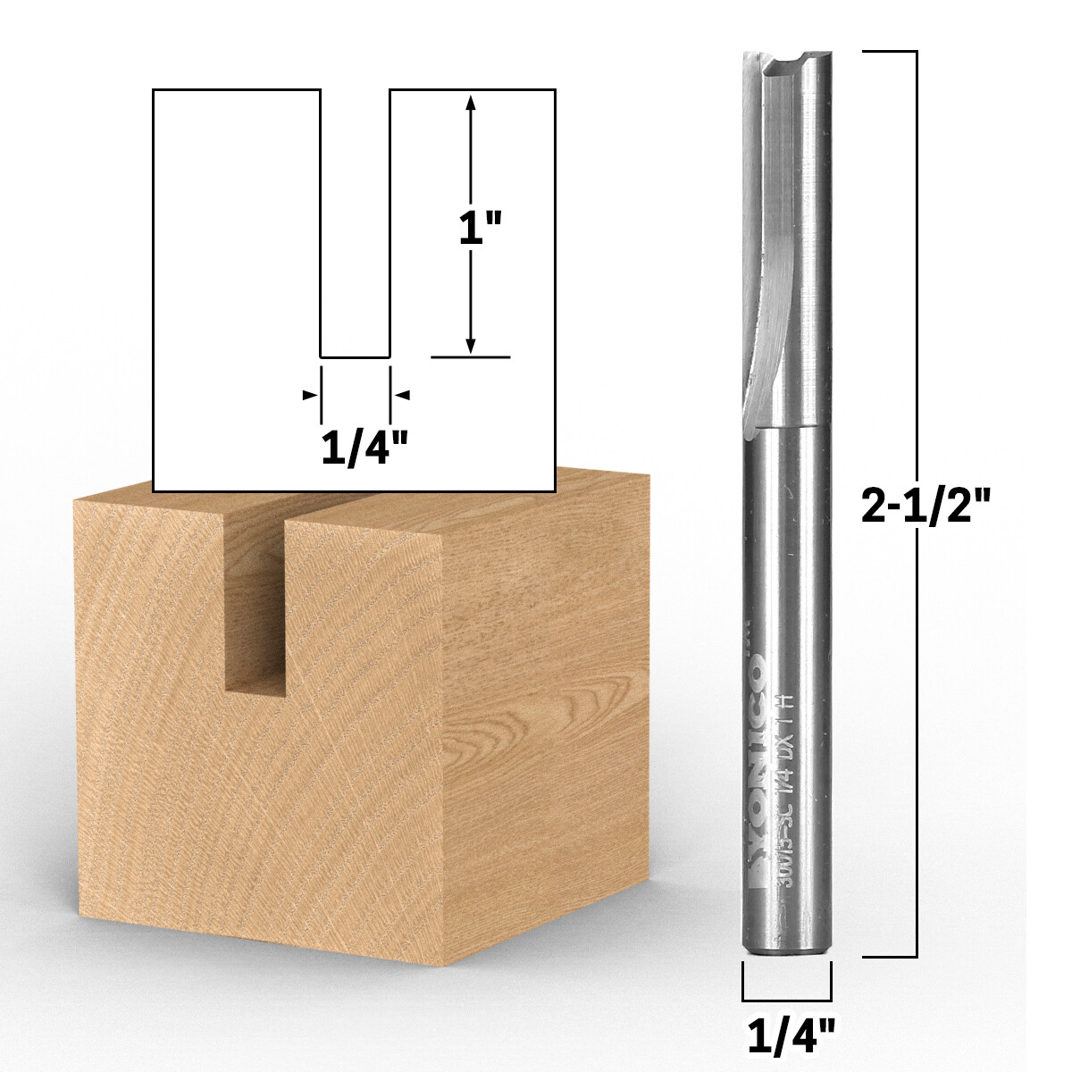 1/4″ Diameter Straight Router Bit – 1/4″ Shank – Yonico 30015-SC