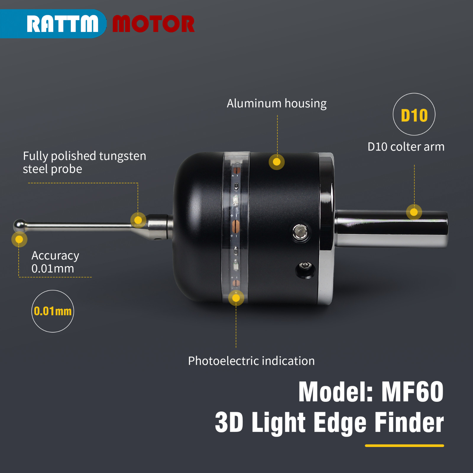 3D Photoelectric Edge Finder Milling Machine Touch Probe 0.01+Tungsten Steel tip