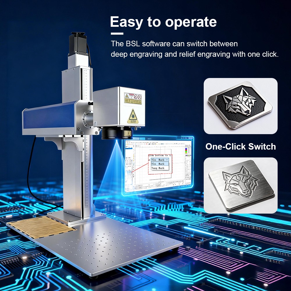 Scotle 2.5D 60W JPT Mopa Fiber Laser Marking Machine Metal Deep/Relief Engraving