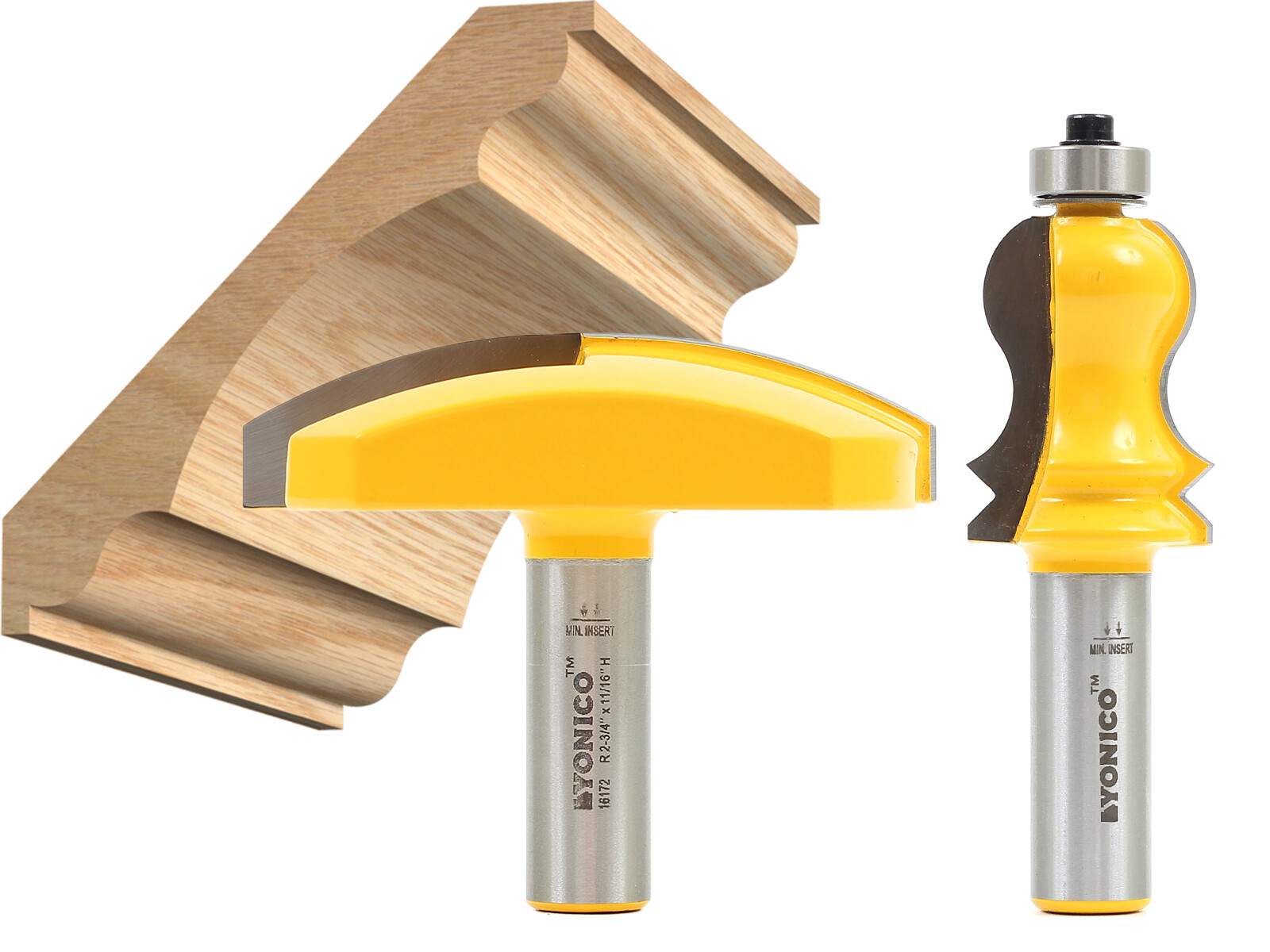 Elaborate 2 Bit Crown Cap Molding Router Bit Set – 1/2″ Shank – Yonico 16214