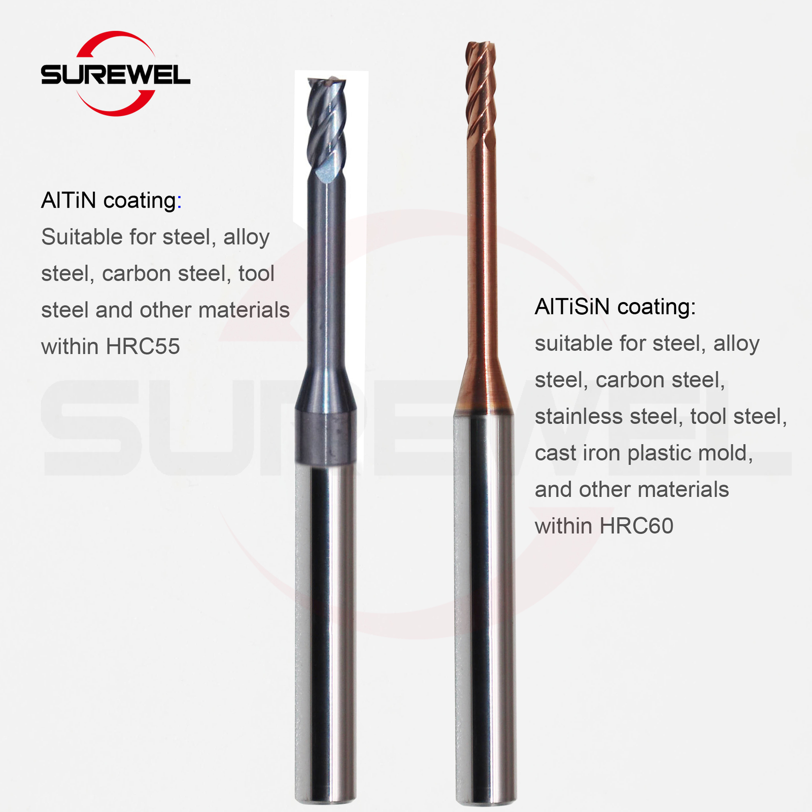 4 Flute Long Neck Corner Radius Micro End Mill CNC Machining Carbide Cutter R0.1