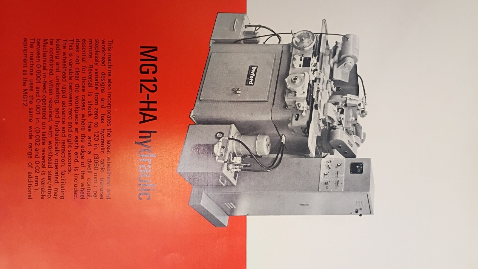 Myford MG-12-HPT, 1980 HYDRAULIC CYLINDRICAL GRINDER