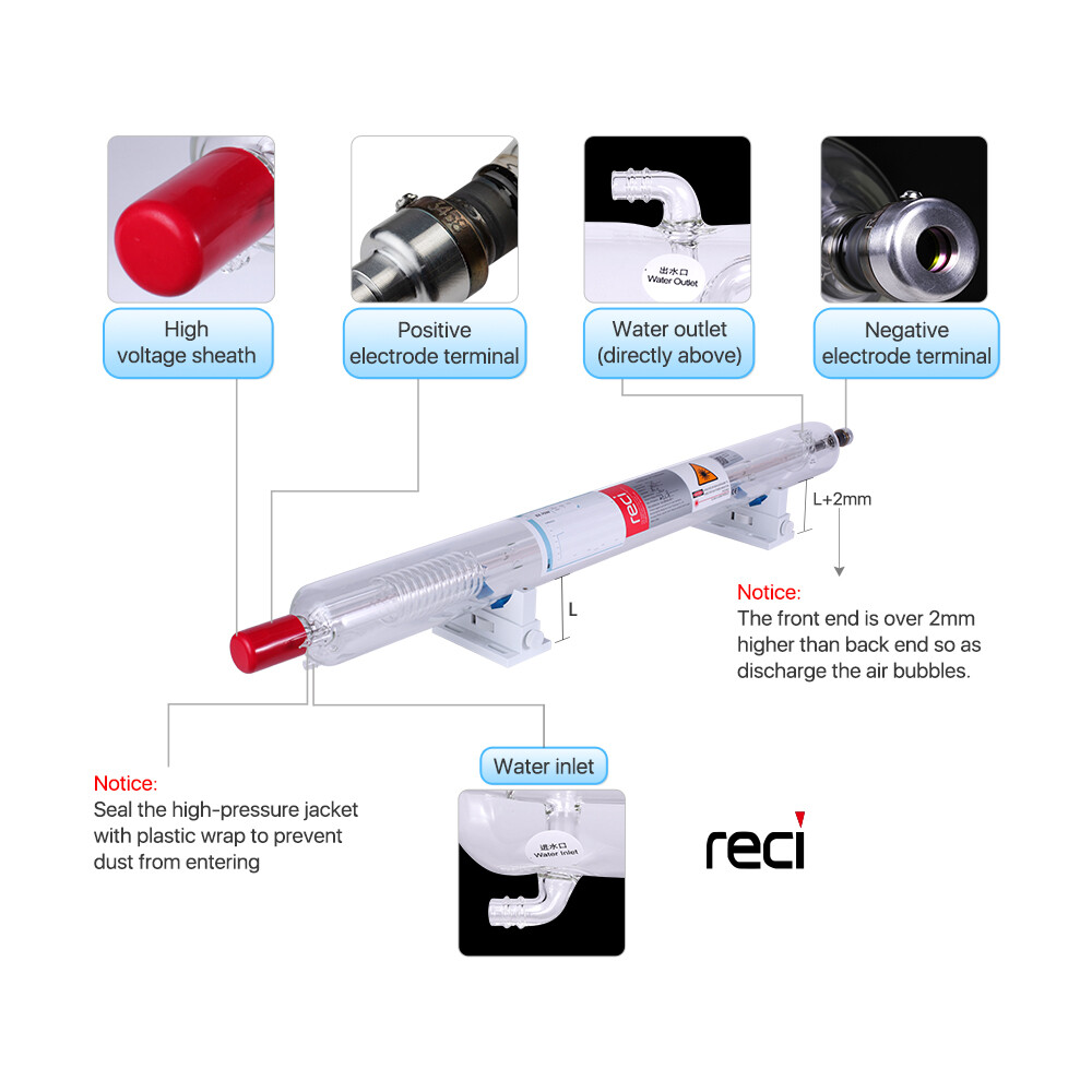 90W 100W RECI W2 1240mm CO2 Laser Tube for CO2 Cutter Engraver Machine
