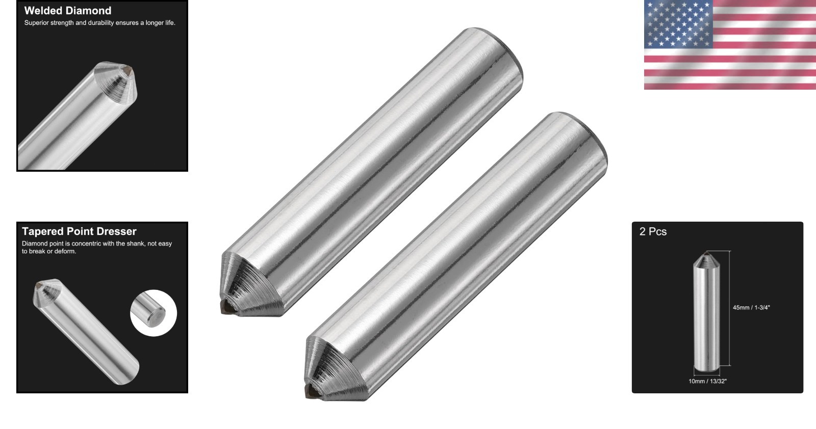 Diamond Dressers Grinding Wheel Tools 10mm x 45mm 2pcs Tapered Point