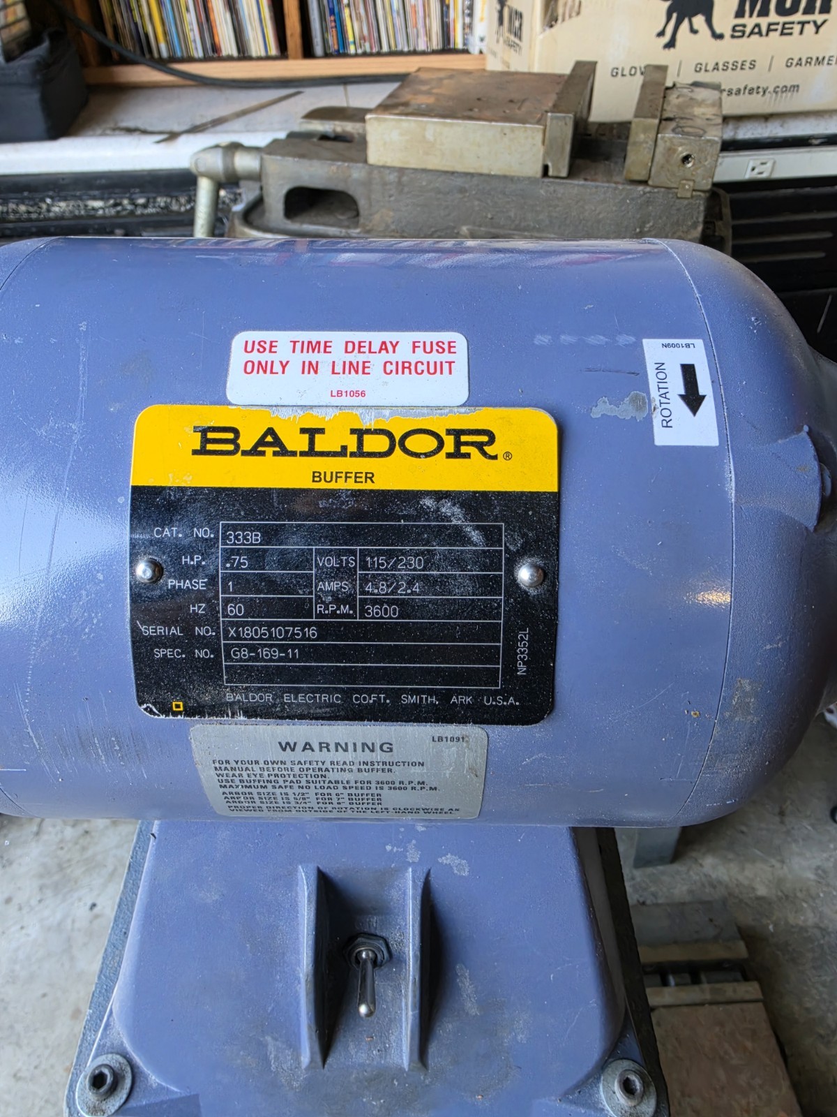 Baldor 333B Bench Grinder/Buffer w/ Stand 3/4HP 3600RPM Local Pickup