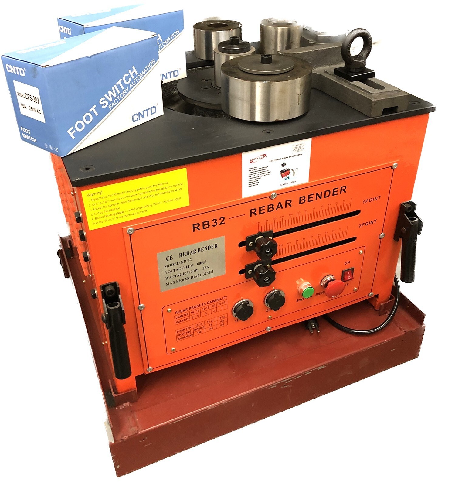 RB32 32mm #10 Electric Rebar Bender Bending Machine 1-1/4″ Steel Rod 3700 Watt