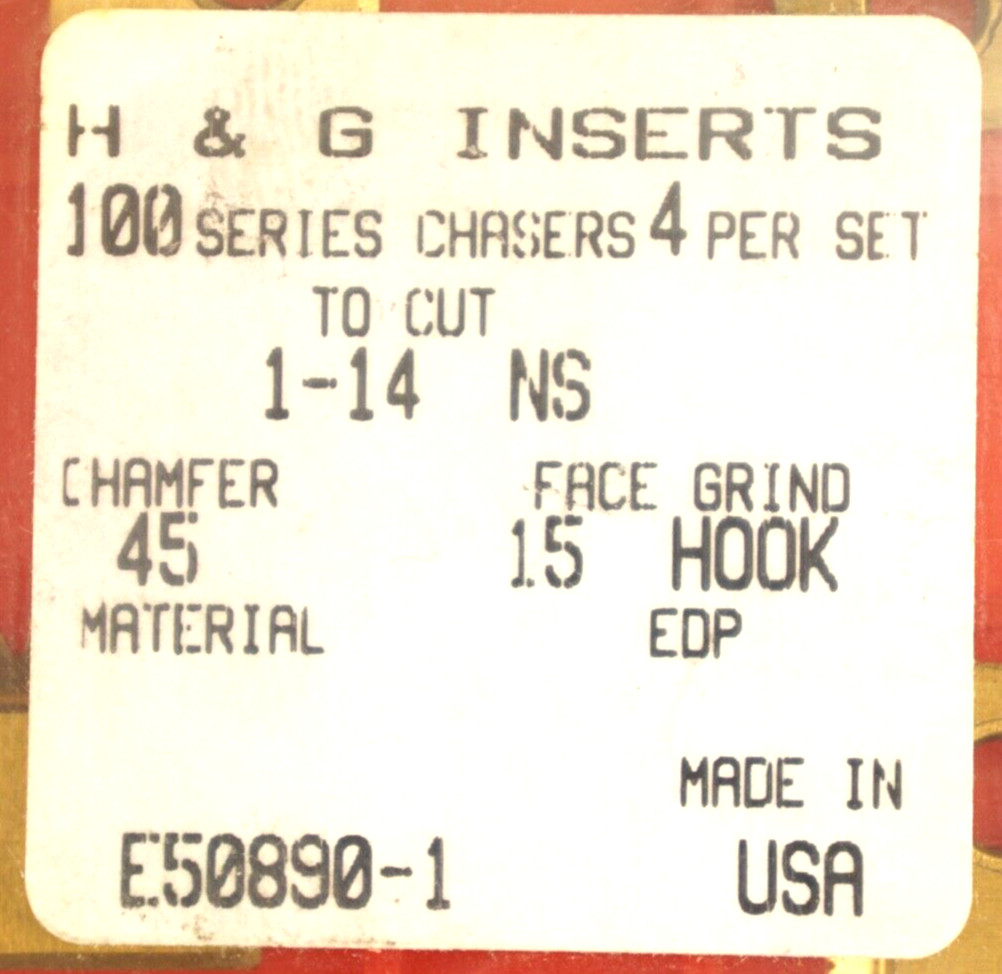 H & G Thread Die Inserts 1 – 14 Series 100 15 Hook 45 Chamfer 5/8” Wide