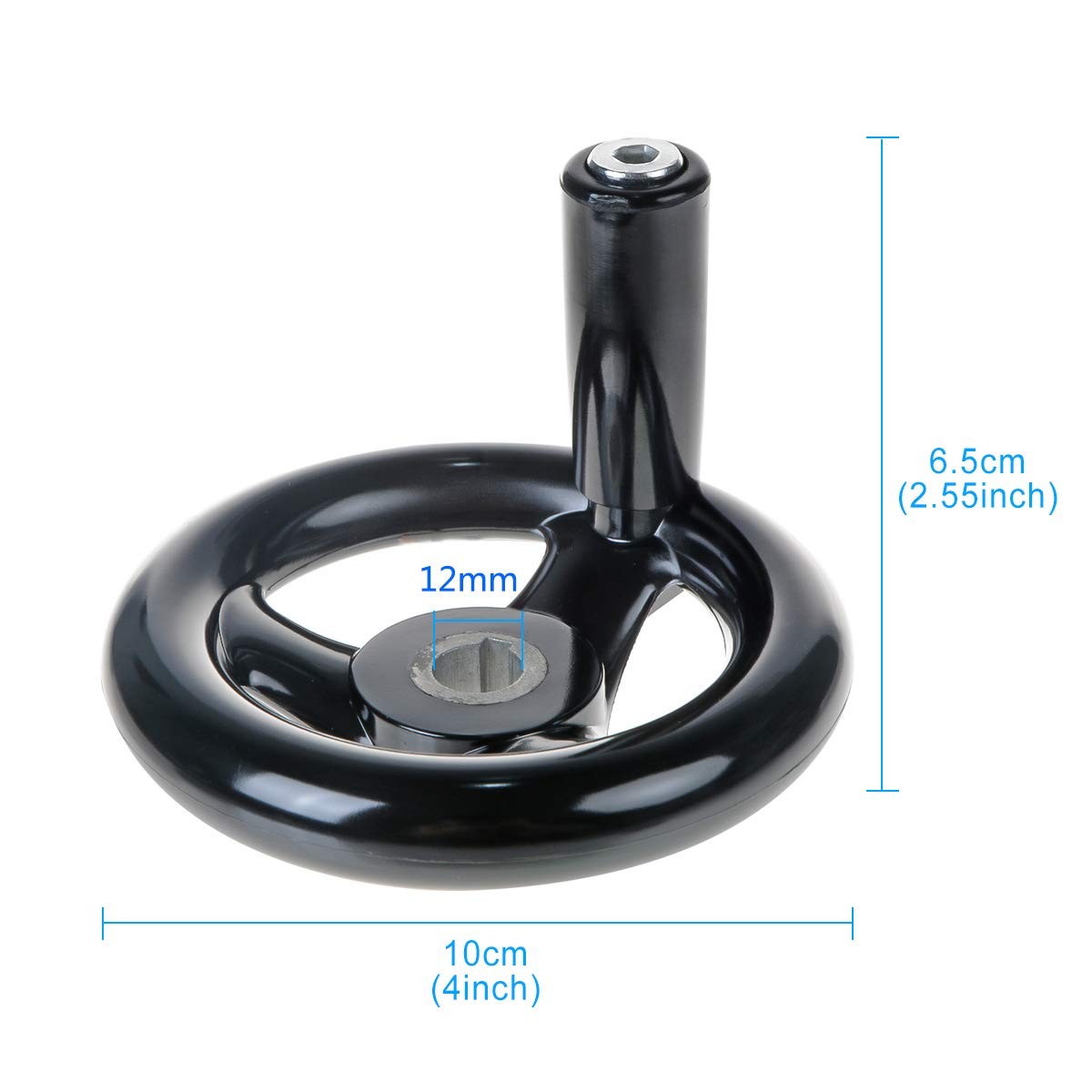 3.94” Hand Wheel Black w Revolving Handle 3 Spoked 12mm Hole Adjustment Roun…