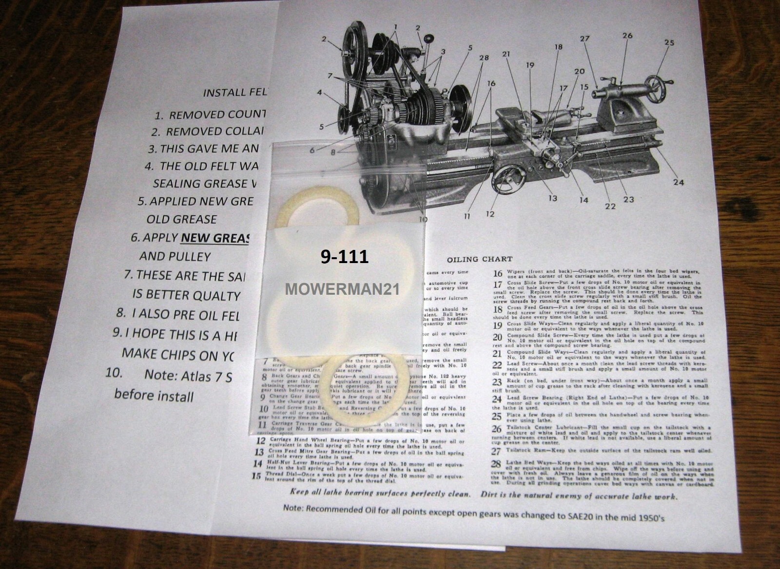 Atlas Lathe Countershaft 4 Felt Washers Part # 9-111 10 Inch Lathe / 7 Shaper