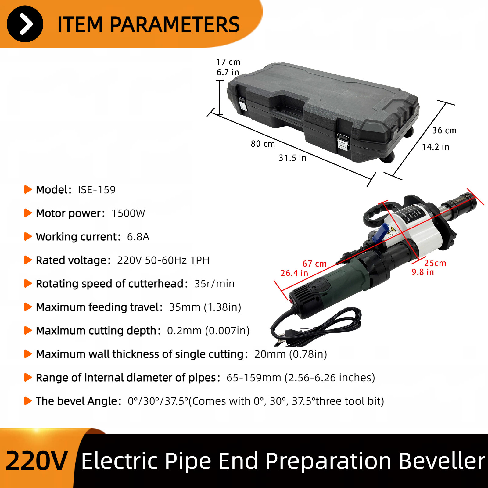 Pipe End Beveling Machine 220V 65-159mm Internal Expanding Type Beveller