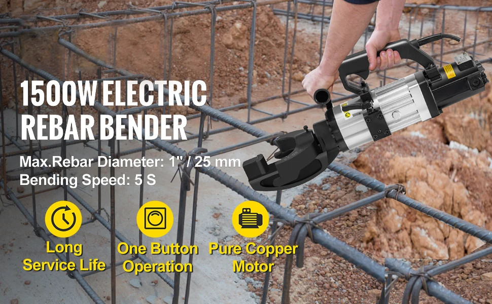 Portable Handheld 1500W Electric Hydraulic Rebar Bender 6mm-25mm Bending Range