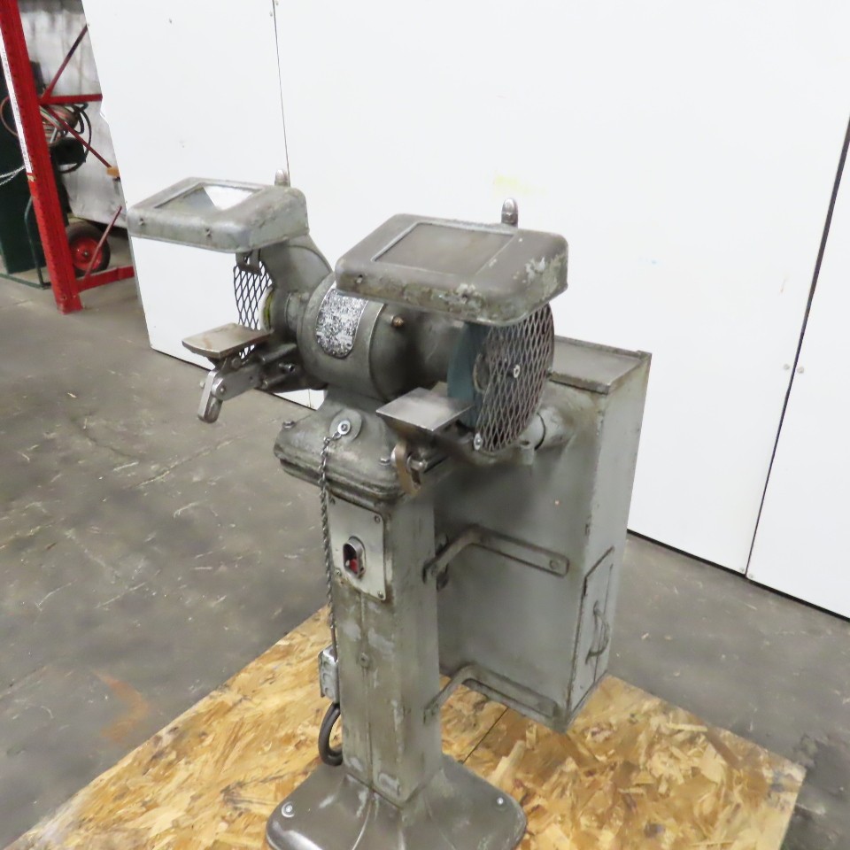 Delta 1/2HP Pedestal Mount 6″ Dual Wheel Grinder Buffer 230V 3PH W/Catch Pan