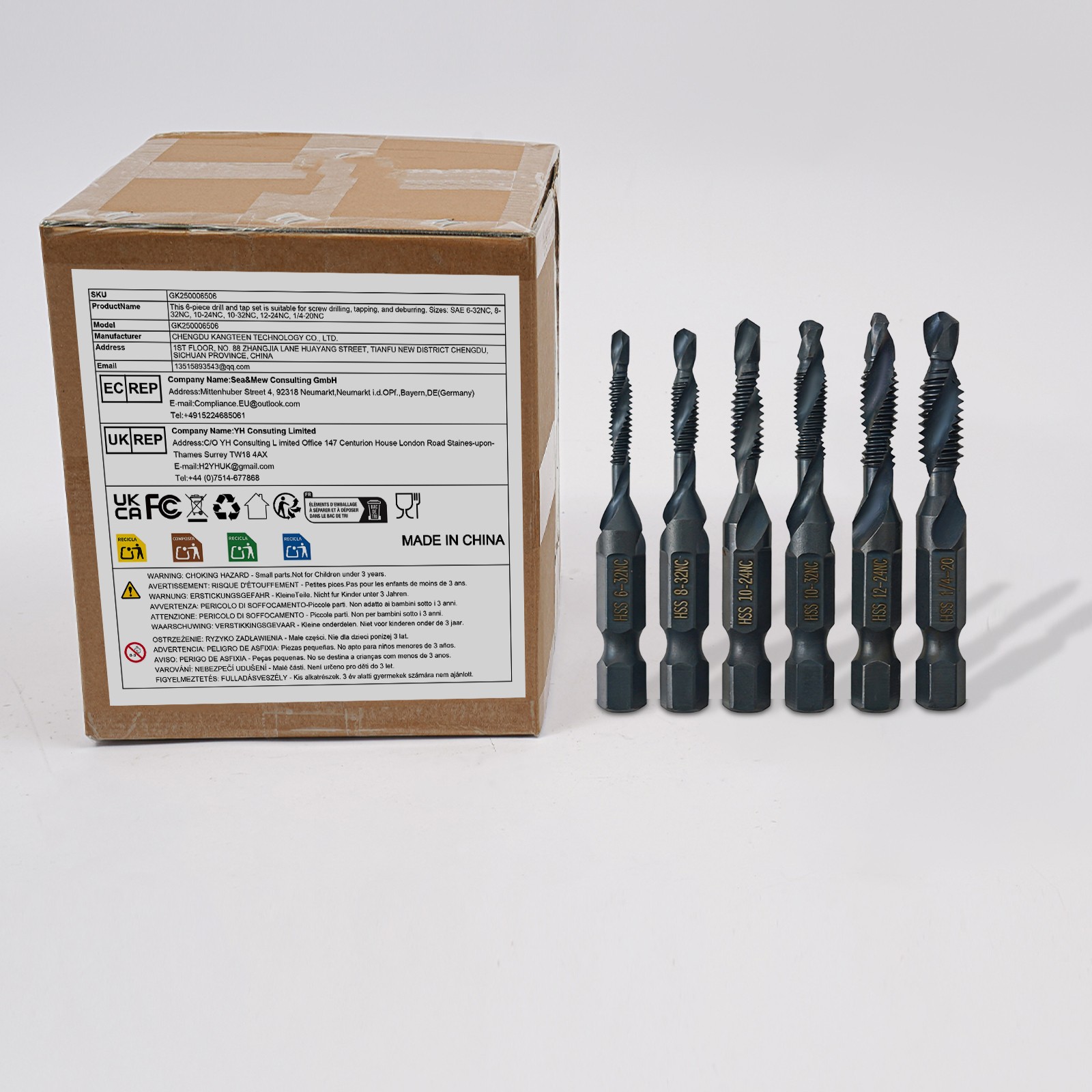 12PCS SAE Drill Taps Set 3 in 1 Drill Bit & Tap Set High-speed Steel 4341 Deburr
