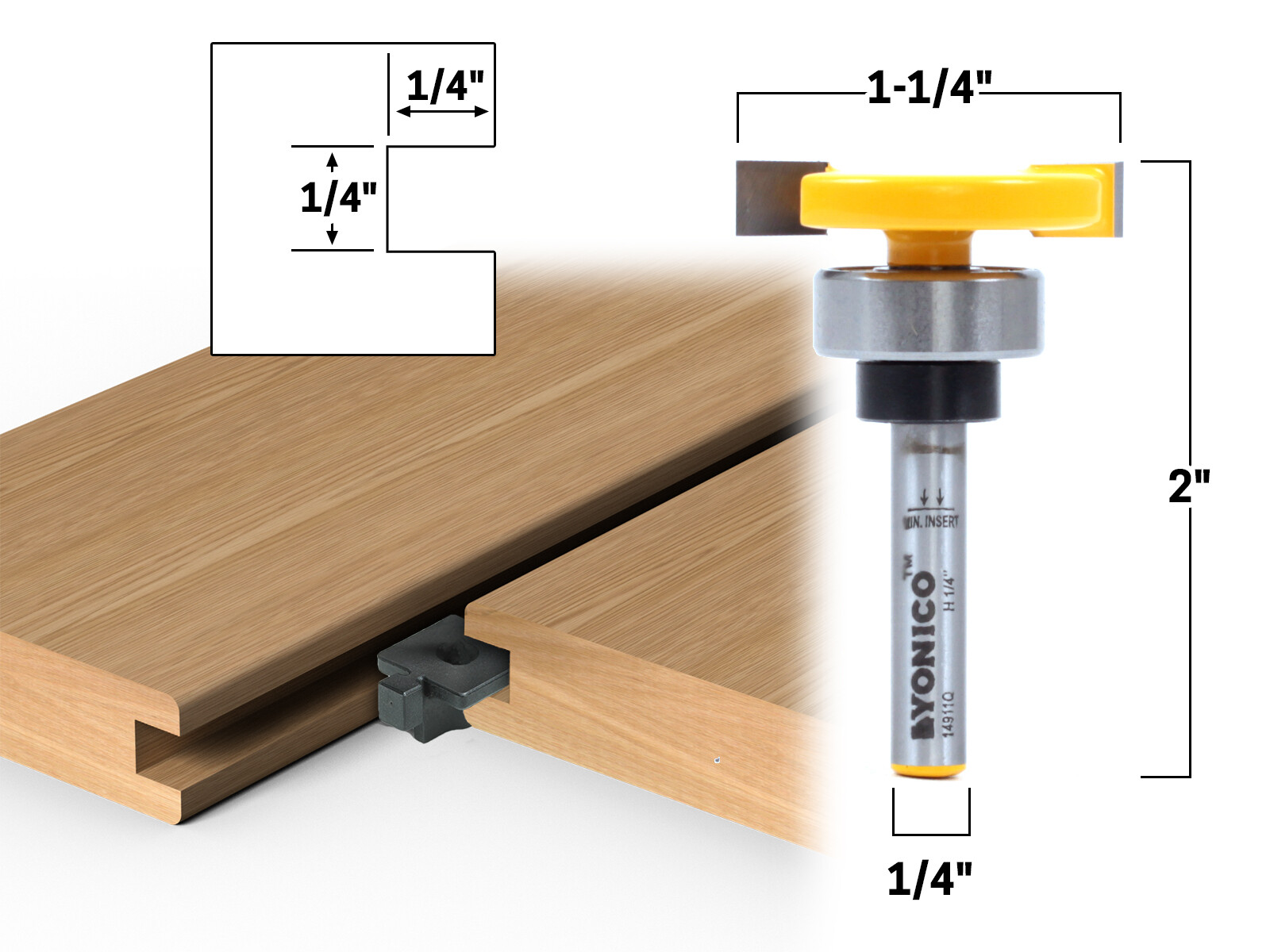 1/4″ x 1/4″ Top Bearing Slot Cutter Router Bit – 1/4″ Shank – Yonico 14911q