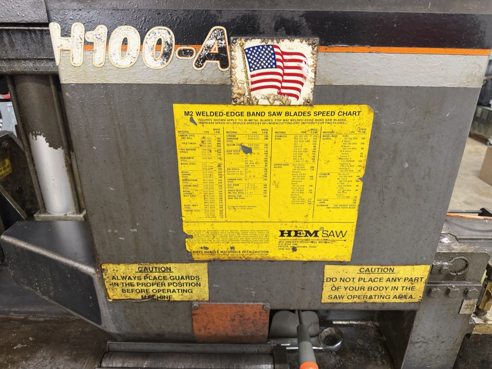 2001 HEM SAW H100 A BAND SAW Manual / AUTOMATIC METAL HORIZONTAL 12.75″ x 11″