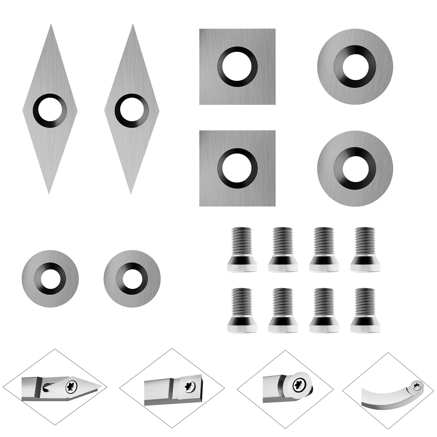 8Pcs Tungsten Carbide Cutters Inserts Set for Wood Lathe Turning Tools, Unive…