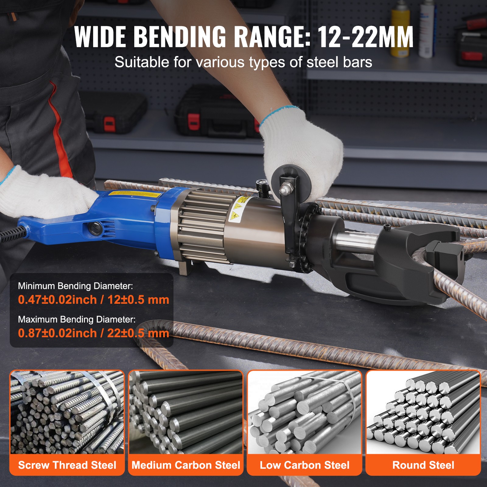 7/8″ Electric Rebar Bender 22mm Portable Hydraulic Rebar Bending for #2 to #7