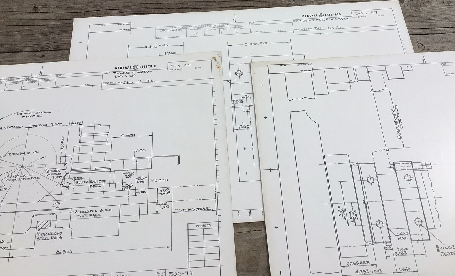GE Engineering Drawings 1966, 22”x34”, Lathe Square Turret Lathe Tooling, Poster
