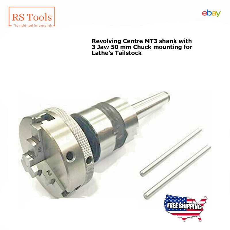 Revolving Centre MT3 shank with 3 Jaw 50mm Chuck mounting for Lathe’s Tailstock