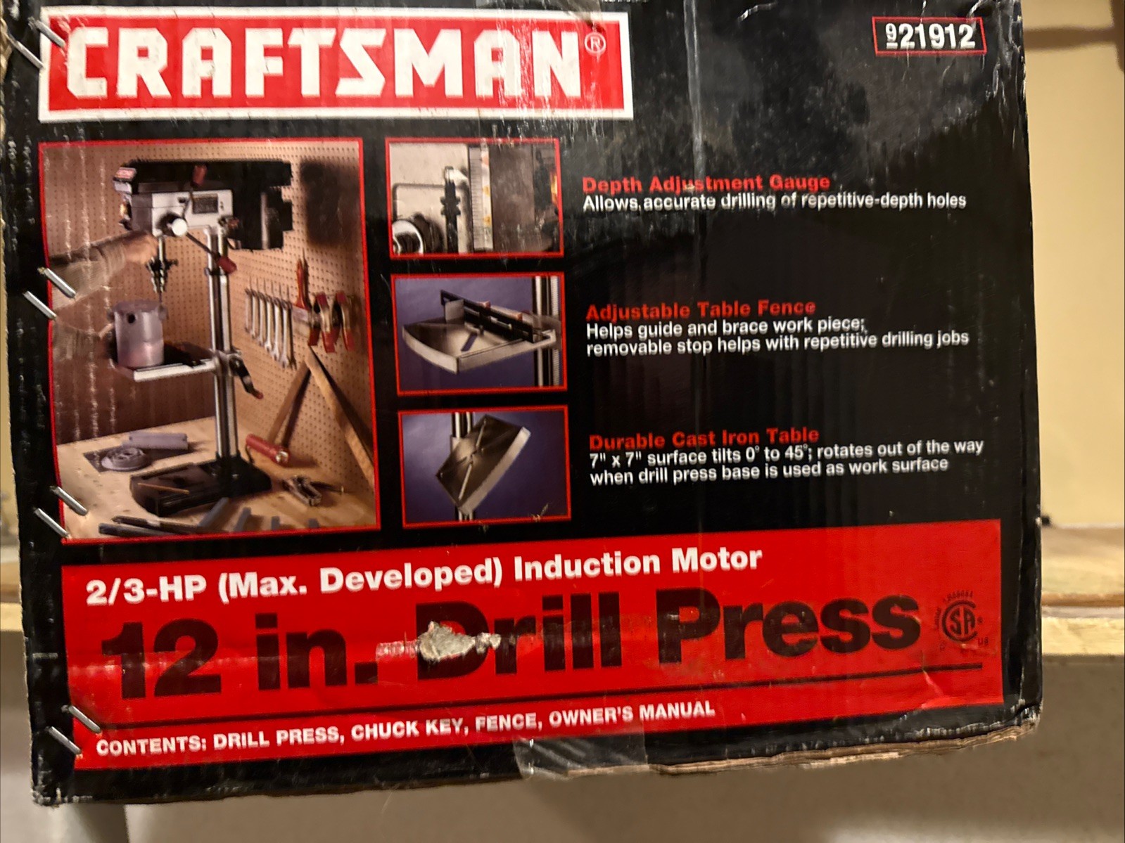 Craftsman 12″ Benchtop Drill Press 137.219120, 5-Speed, 540-3600 RPM NIB