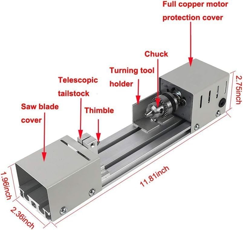 Mini Lathe Machine 12V-24VDC 96W Mini Wood Lathe Milling Accessories for DIY …
