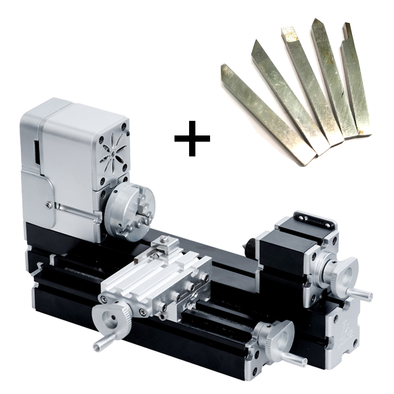 ZHRUI Miniature 36W Mini All-metal Lathe for Woodworking with 5PCS Turning Tool